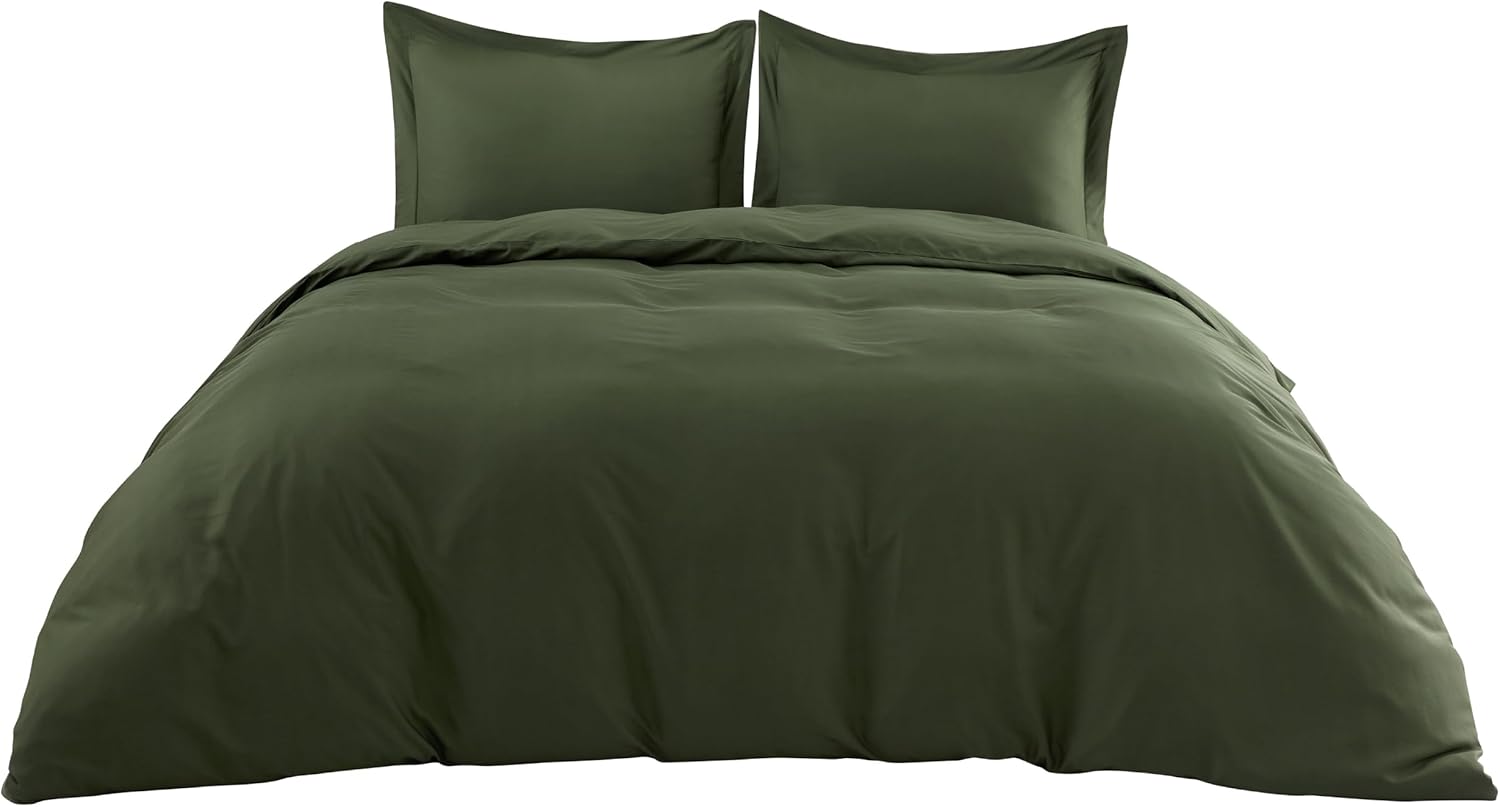Bedsure 100% Rayon Derived from Bamboo Duvet Cover Queen Size - Lightweight Silky Cooling Comforter Cover Set for Hot Sleepers, Breathable & Moisture-Wicking Bedding Set, Olive Green - Image 8