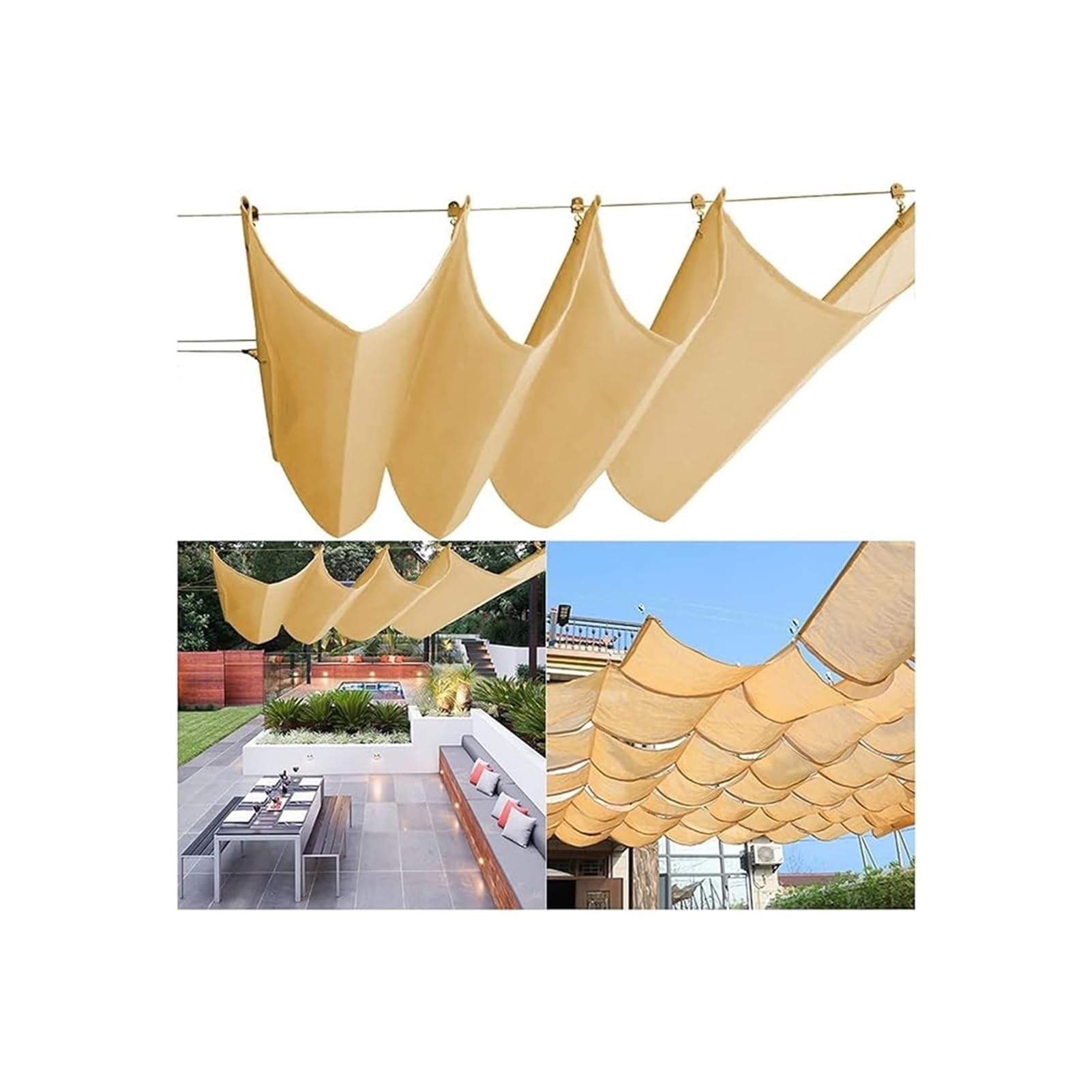 Voile d'ombrage télescopique à vagues rétractable pour pergola de terrasse