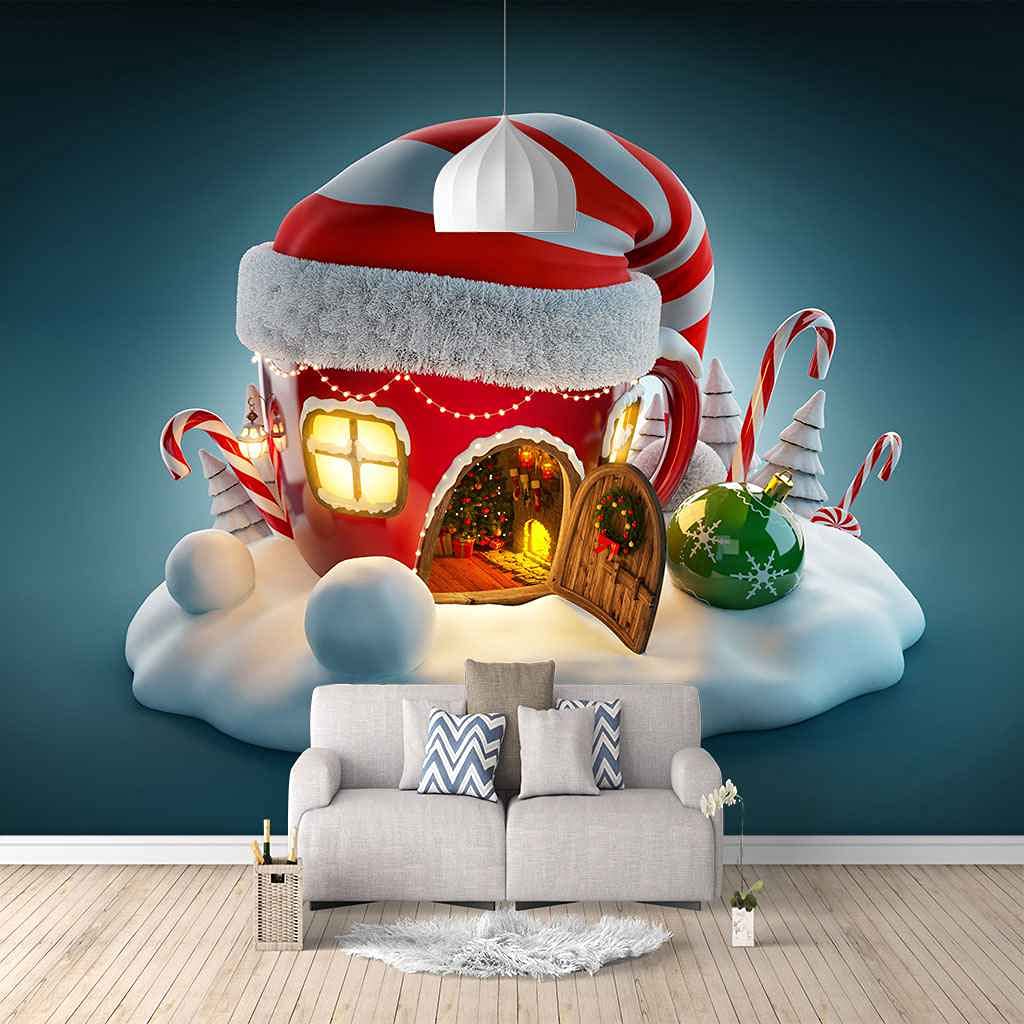 Papier Peint Toile Premium Imprimé 3D Cabane Rouge
