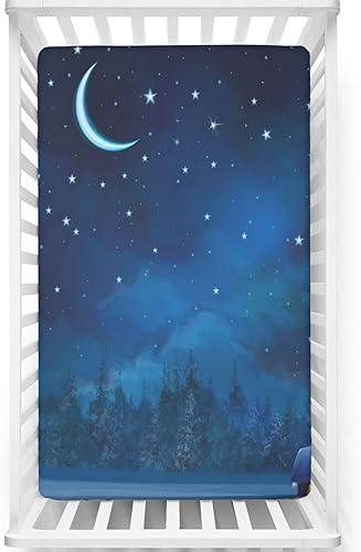 Sábana bajera ajustable para cuna pequeña con temática de bosque estrellado, sábana bajera suave para colchón de niño o niña, ideal para habitación