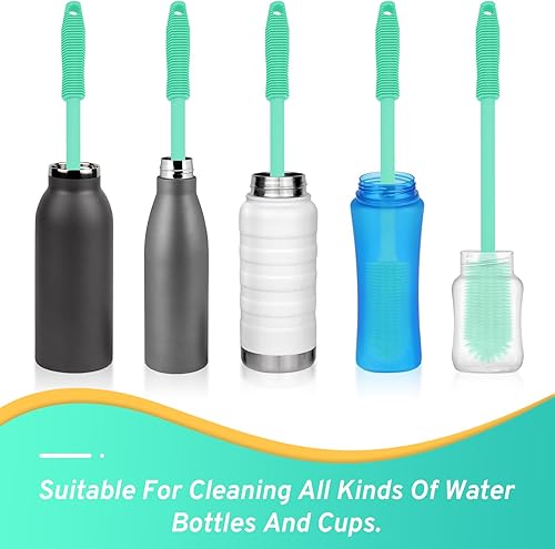 Miniatura 2 de Cepillo de silicona para botellas con 2 cepillos limpiadores de pajillas, juego de cepillos para botellas de limpieza, tarros, vasos, termos,