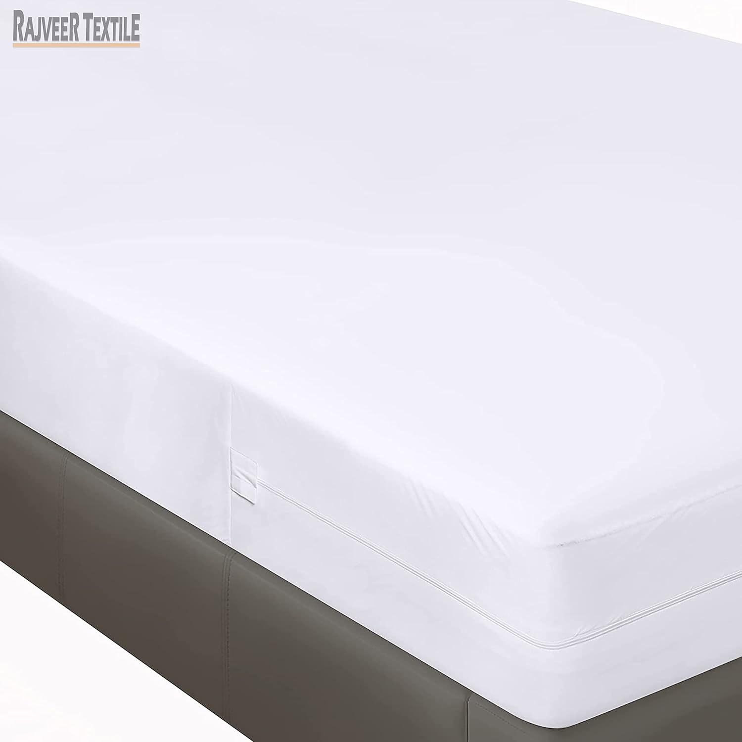 Cotton 600 Thread Count 1 Piece Zipper Fitted Sheet Only - Twin Size Zipper Fitted Sheet Fit 6 Inch Deep Pocket Color White