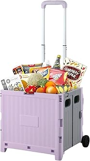 Home Smart Foldable Storage Shopping Cart Multifunctional Storage Cart Portable And Lightweight For Groceries Travel Picnic Camping Office Classic Edition (Pink)