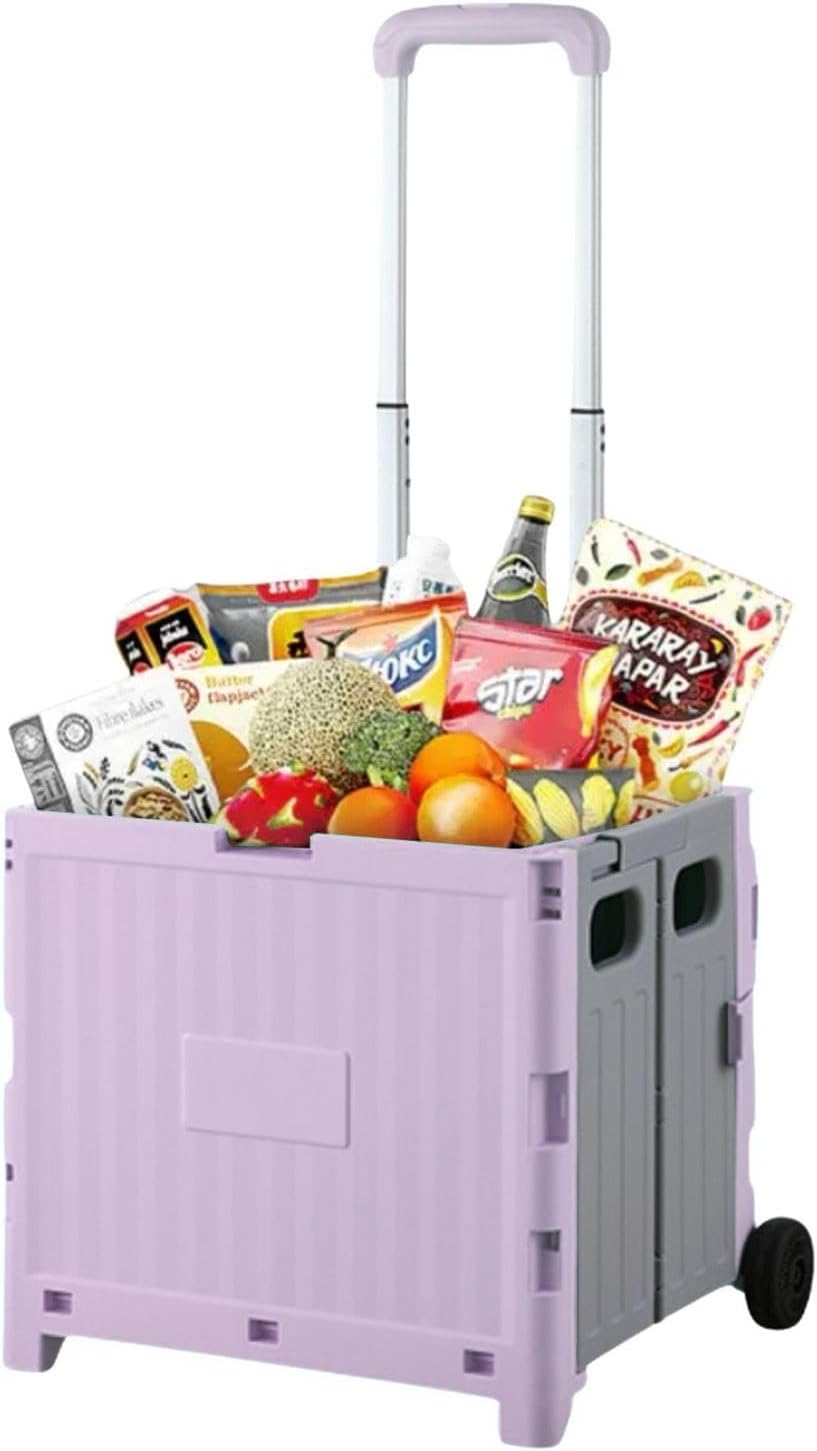 Home Smart Foldable Storage Shopping Cart Multifunctional Storage Cart Portable And Lightweight For Groceries Travel Picnic Camping Office Classic Edition (Pink)