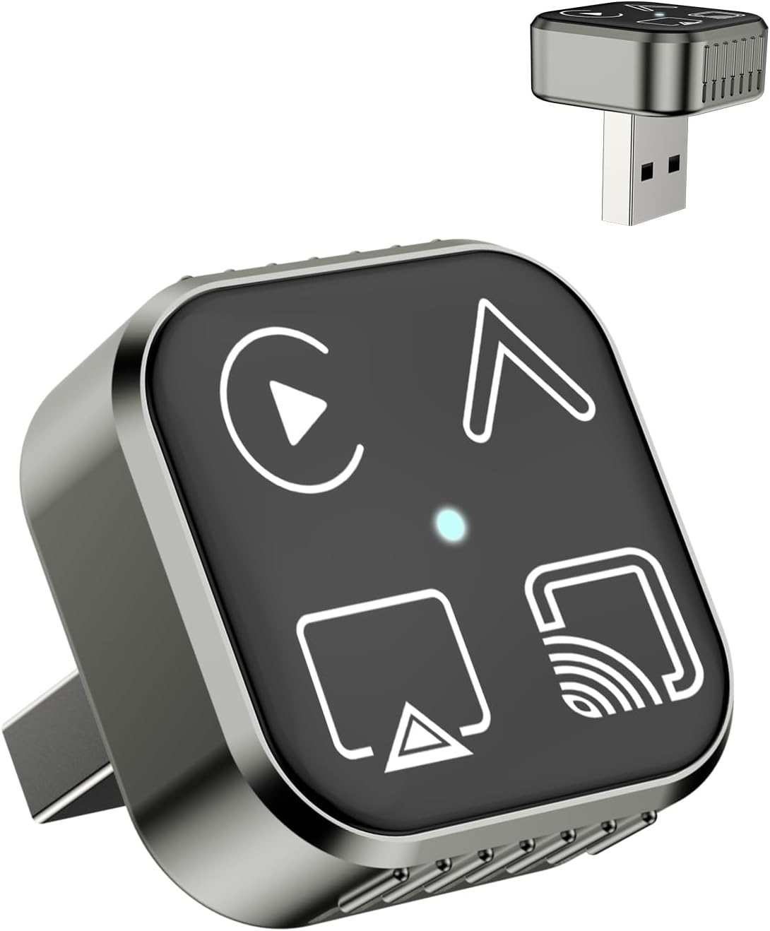 2026 4 in 1 Mini Wireless CarPlay Android Auto Adapter, Support AirPlay MirrorLink, Convert Wired to Wireless, Auto Connect for Daily Commute, Plug and Play Dongle (Gunmetal Grey)