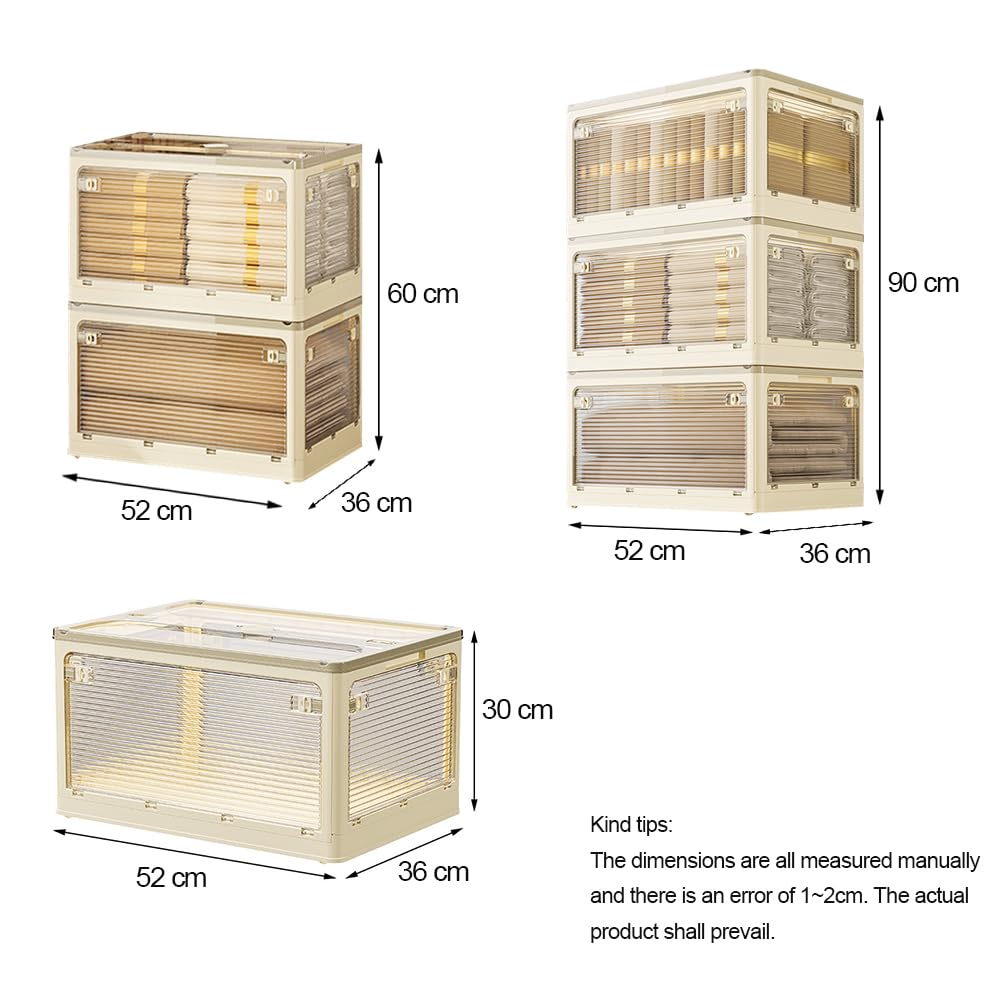Caja de almacenamiento de plástico con tapa, caja de almacenamiento transparente plegable con cuatro puertas, contenedores apilables para almacenamiento con ruedas, organizador de armario para dormit