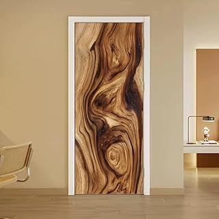 arricraft 2 Pcs Self-Adhesive Door Sticker, 31.5"x78.7" Brown Wood Grain Vintage Texture Door Murals Stickers PVC Removable Wallpaper Decoration for Bedrooms Living Room