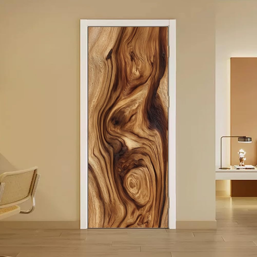 arricraft 2 Pcs Self-Adhesive Door Sticker, 31.5"x78.7" Brown Wood Grain Vintage Texture Door Murals Stickers PVC Removable Wallpaper Decoration for Bedrooms ​Living Room