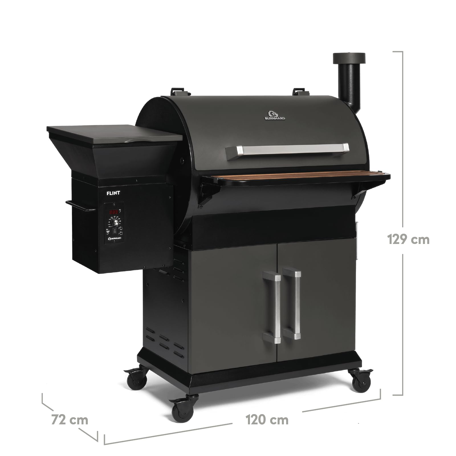 BURNHARD Pelletsmoker FLINT, Räucherofen 70°C - 230°C, Pelletgrill inkl. Edelstahlroste, Holzschneidebrett, 2 Temperaturfühler und Abdeckhaube, Smoker