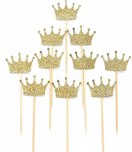 JANOU Decoración de pastel de corona dorada con purpurina para decoración de fiesta de boda, paquete de 20 unidades