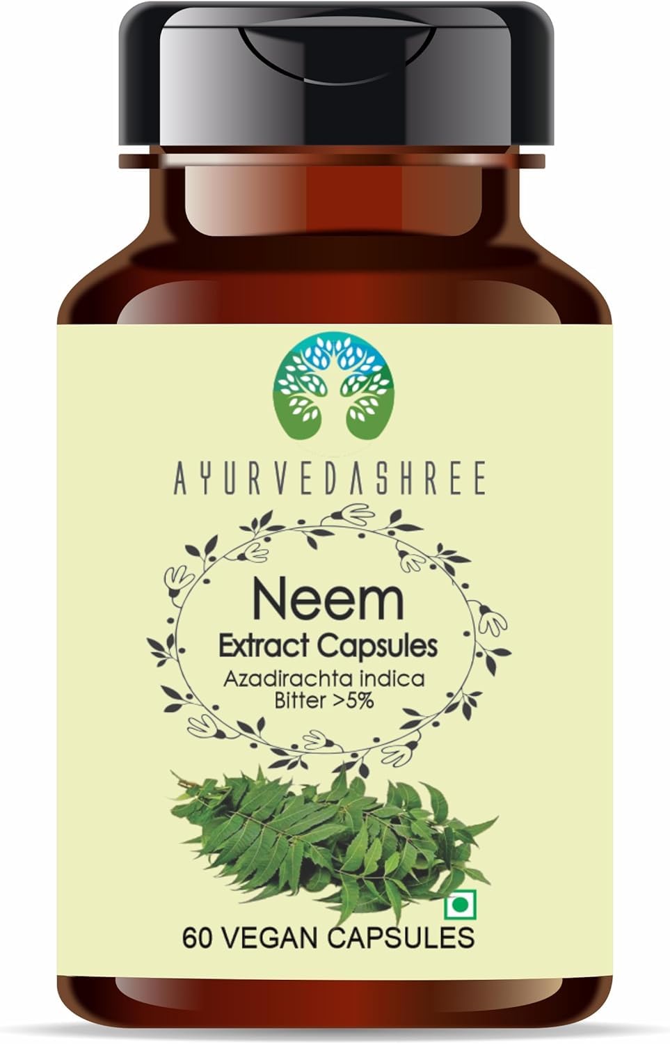 Neem Extract 500mg - 60 Vegetarian Capsules | Azadirachta Indica | All Natural | 100% Vegan | Gluten-Free.