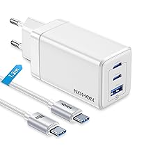 NOHON Caricatore USB-C Rapido Caricabatterie: 65W GaN Alimentatore PD 3.0 con Cavo Tipo C Ricarica 140W 1.2M | 3 Porte Compatibile con iPhone 12 13 14 15 Macbook iPad Xiaomi Galaxy S23 (Bianco)