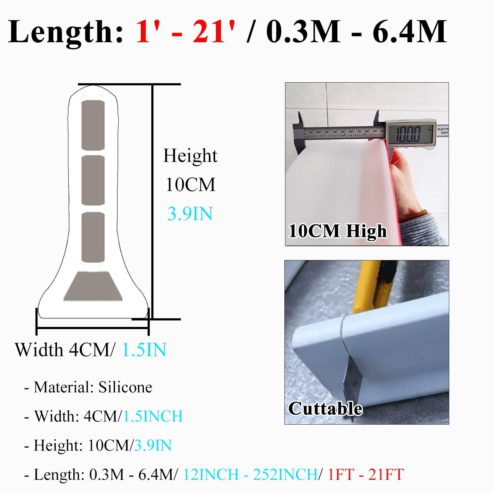 Barrera Agua Ducha Borde Plato Barrera Agua Ducha Presa De Umbral Elevado Para Bañera, 7/10 Cm De Altura Para Baño/ducha/fregadero De Cocina Protector De Agua Suave, Barrera De Agua De Silicona Resist