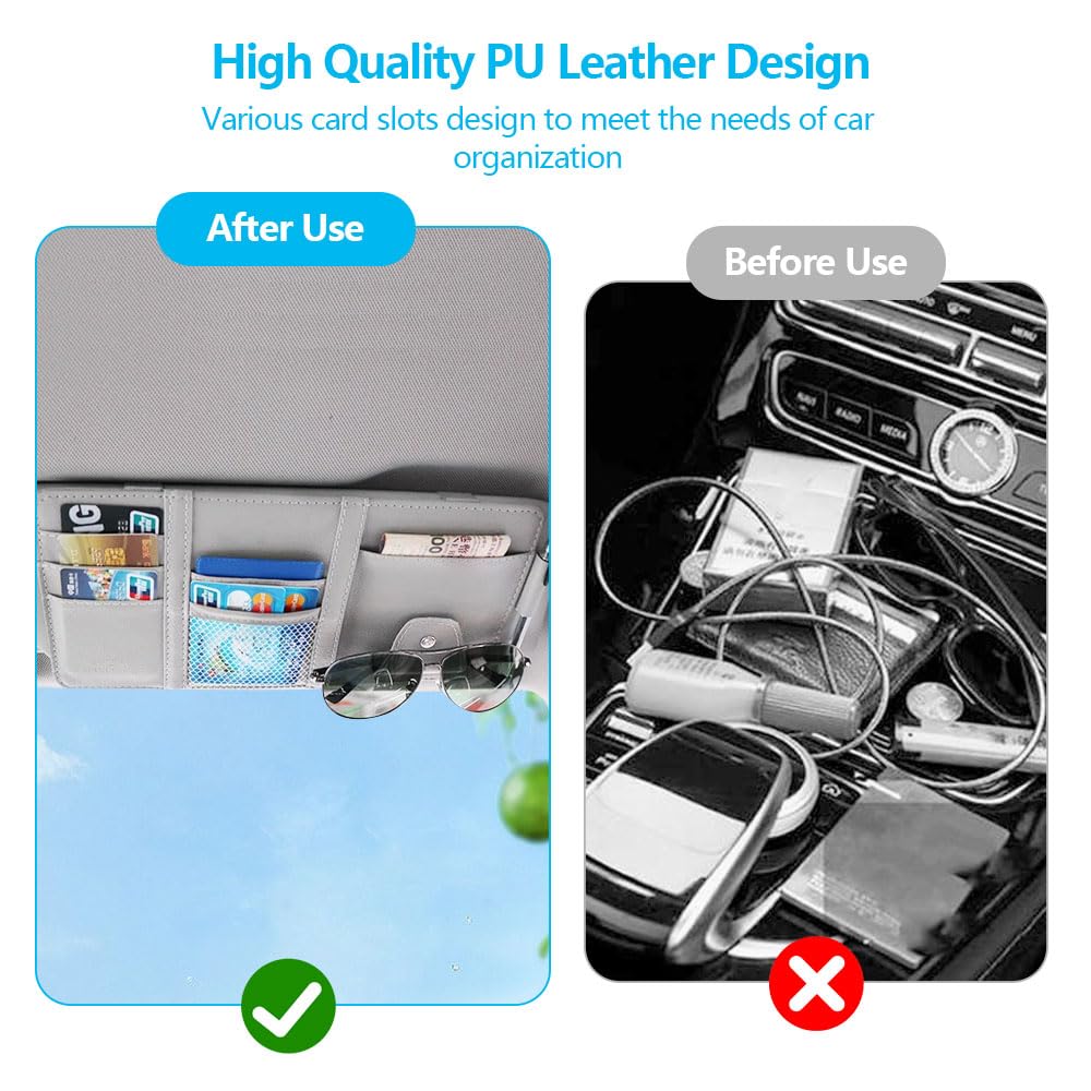 2 Stück Auto Organizer Sonnenblende - PU Leder Aufbewahrung 29x15cm Grau