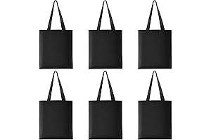 6 Pack Black Canvas Bag Multipurpose Washable, Reusable Grocery Bag