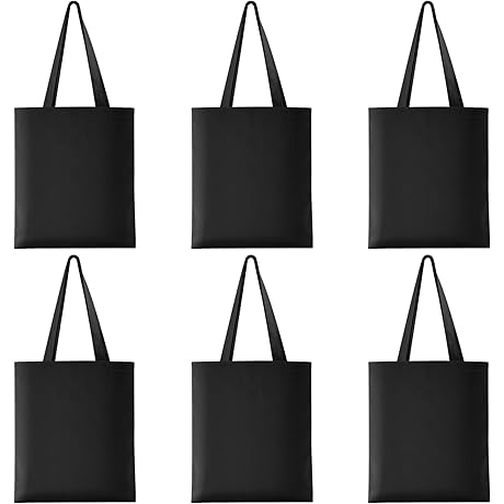 6 Pack Black Canvas Bag Multipurpose Washable, Reusable Grocery Bag