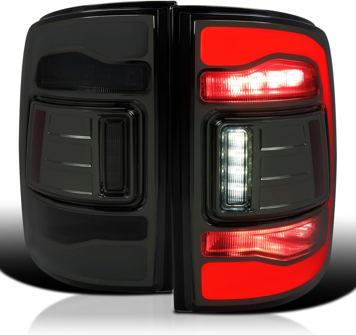 SPEC-D TUNING Smoke LED Tail Lights w/White LED Light Bar Compatible with 2009-2018 Dodge Ram 1500 2500 3500, Left + Right Pair Assembly