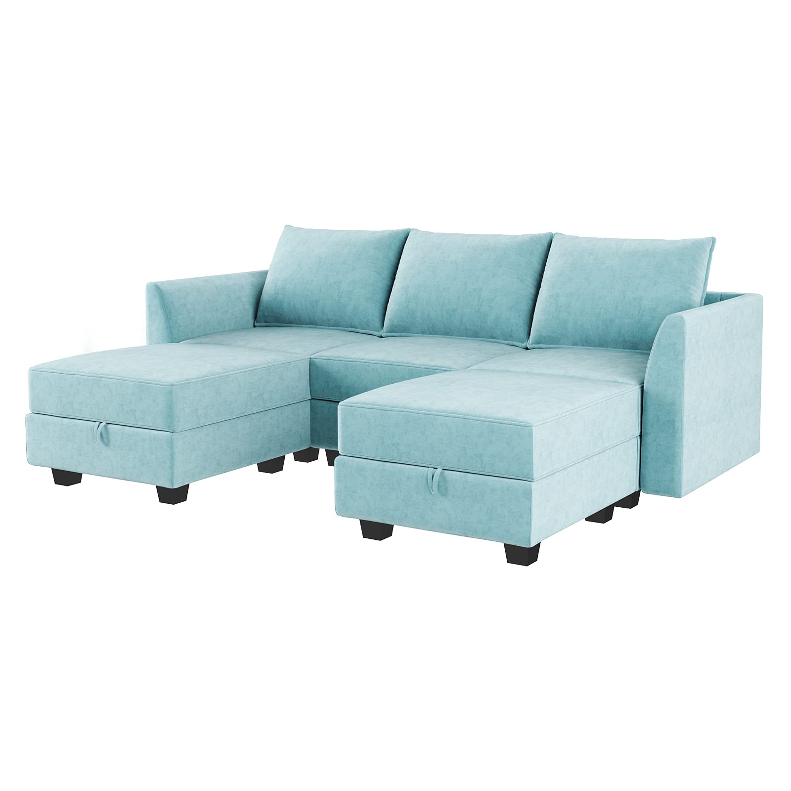 **INCOMPLETE**HONBAY Reversible Sectional Sofa with Ottomans & Chaises Modular Sofa U Shaped Couch with Storage Seats, Aqua Blue