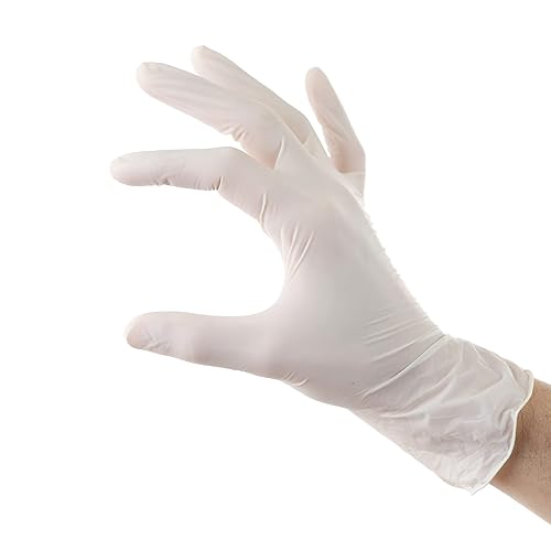 Guantes desechables de látex sin polvo, guantes de limpieza y guantes de servicio de alimentos. Tamaño grande, paquete de 100 unidades, color blanco