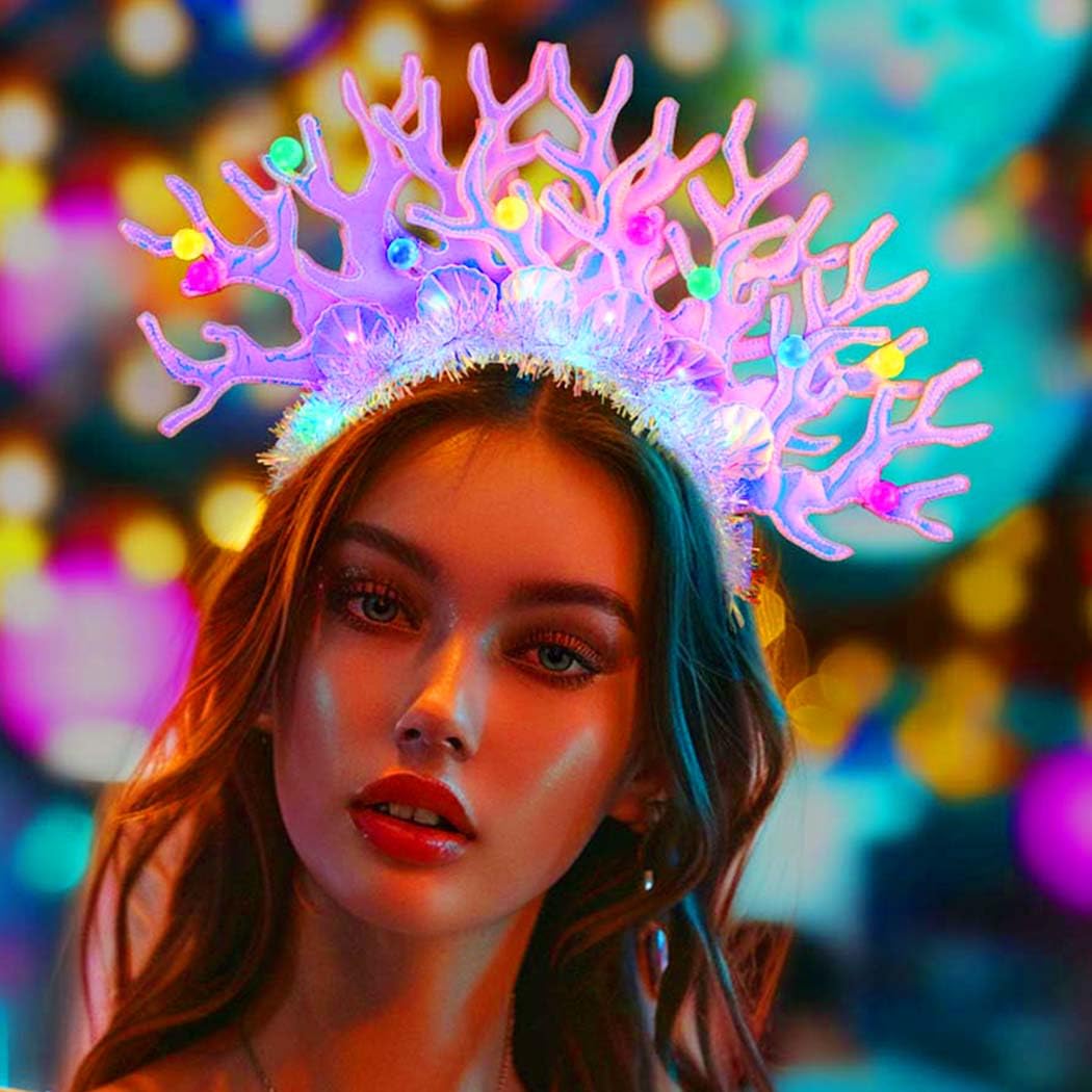 Evlry LED Mermaid Crown Headband Light Up Shell Coral Headpiece Mermaid Costume Hair Accessories for Women - Image 2