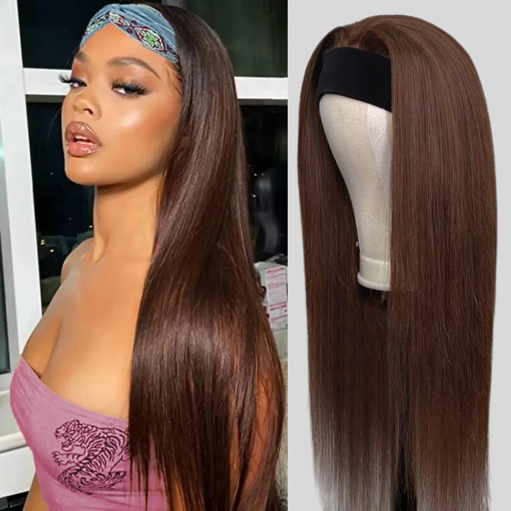 Amazon.com : TNICE Headband Wig Human Hair Straight Chocolate