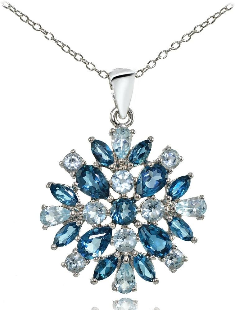 Ice Gems Sterling Silver London Blue Topaz & Blue Topaz Cluster Starburst Necklace