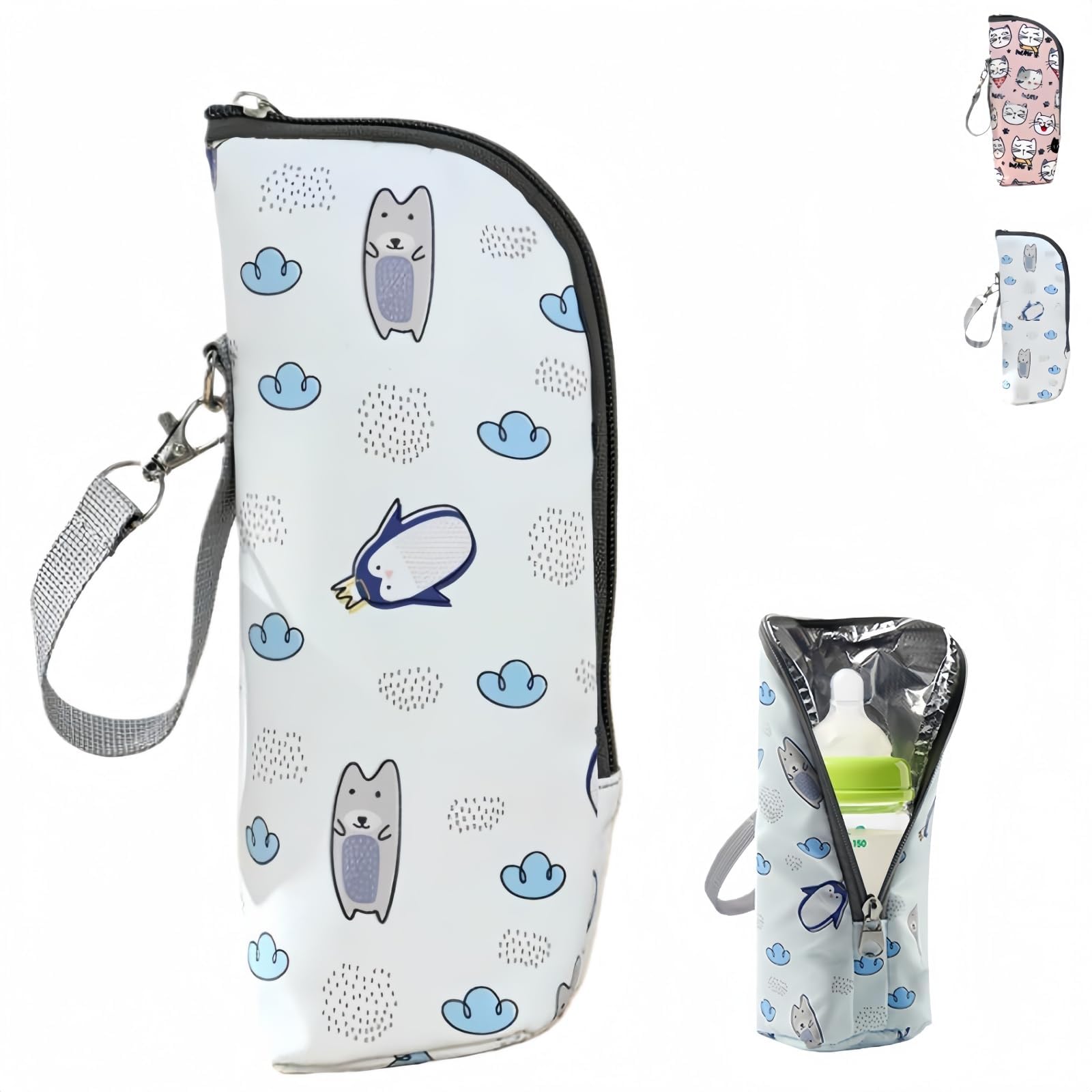 NIFTTY Cute Animal Print Insulated Baby Bottle Bag – Thermal Bag to Keep Milk Warm or Cold, Fits Most Standard Bottles for Travel & On-the-Go (Penguin)