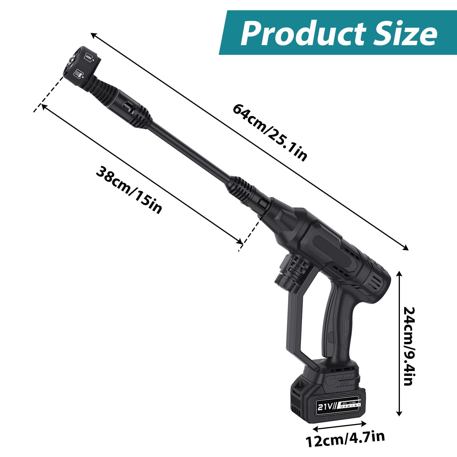 Hidrolimpiadora Inalámbrica 125 Bar, Motor Sin Escobillas 1500W con Pantalla LCD Táctil y 4 Niveles de Presión, 2 Baterías 4.0Ah (600 L/h), Boquilla 6 en 1, para Coche y Jardín