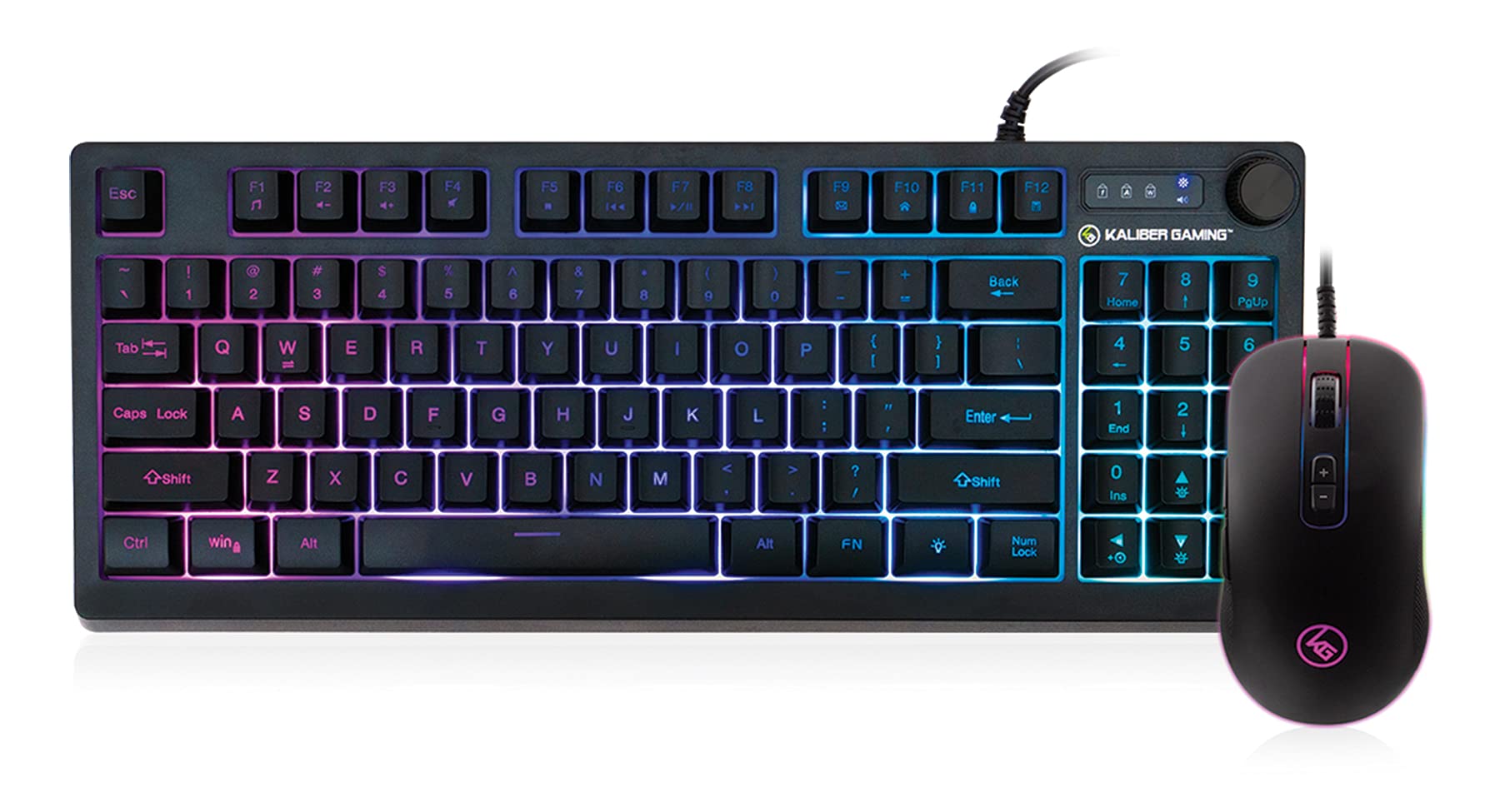 IogearKaliber Gaming KORONA KORE II Compact Keyboard Combo - Includes 89-Key Zone RGB Keyboard with 10-Key Function and Volume Control Knob, Plus 6200 DPI RGB Gaming Mouse (GKM601)