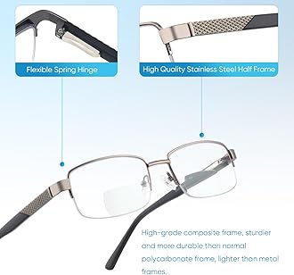 Missfive 2-Pack Mens Premium Bifocal Reading Glasses Blue Light Blocking, Computer Readers Metal Frame with No Broken Spring Hinge, Far/Near Dual-use Eyeglasses 1 Blue & 1 Gun-Silver, 2.0x