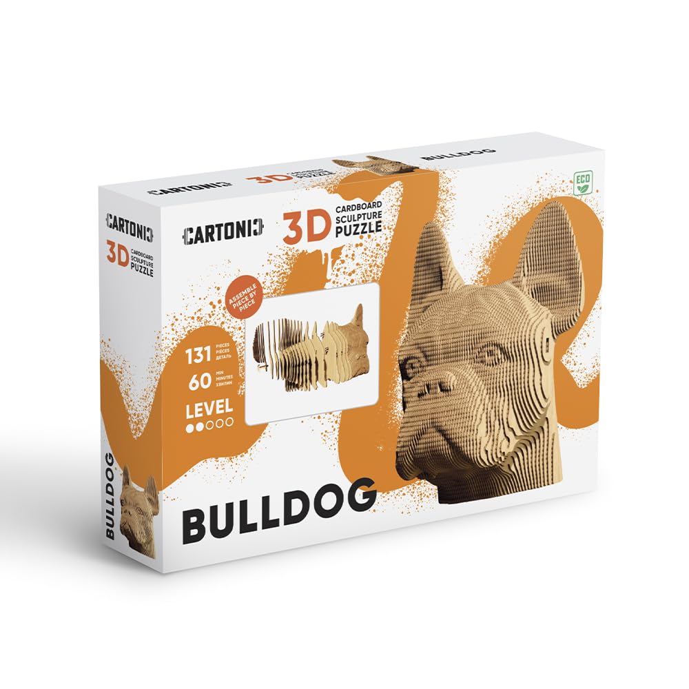 Bouledogue Français Puzzle 3D en Carton – Maquette à Monter | 131 Pièces, 15 × 15 × 12 cm – Kit Sculpture DIY à Peindre, Matériaux Recyclés, Ados & Adultes, Idée Cadeau Déco