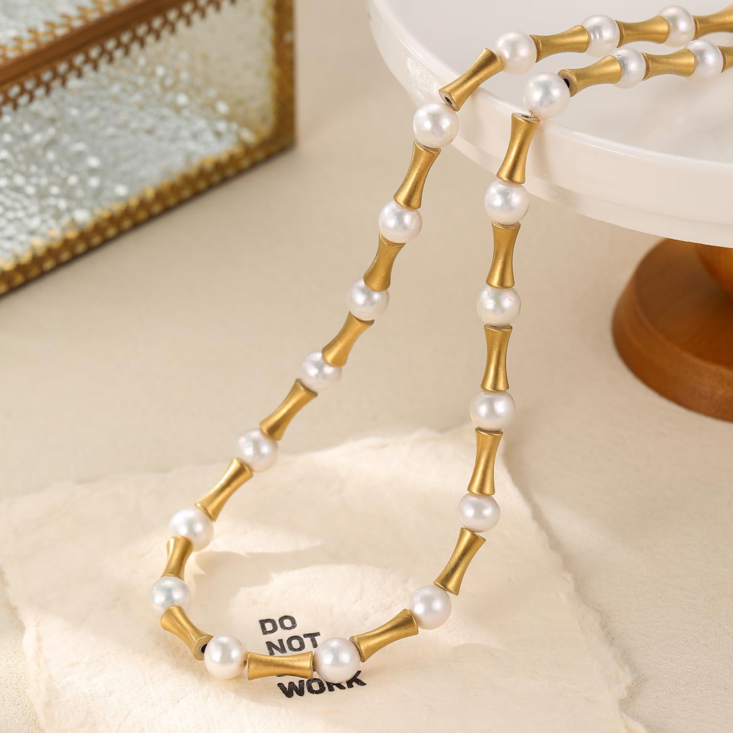 Freshwater Pearl Necklace; Pearl Necklaces for Women; 8mm Real Pearl Necklace; Vintage Gold Plated Necklaces; Pearl Jewelry for Women - Image 4