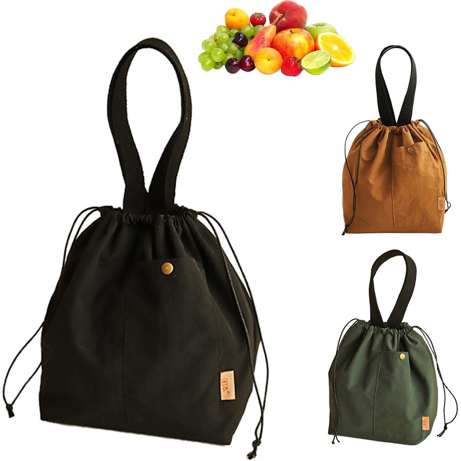 9L Insulated Lunch Bag with Thermal Lining & Side Pockets, Leakproof Wide-Mouth Reusable Lunch Tote, Foldable Drawstring Organizer for Office, School, Picnic, Travel and Camping (Carbon Black)