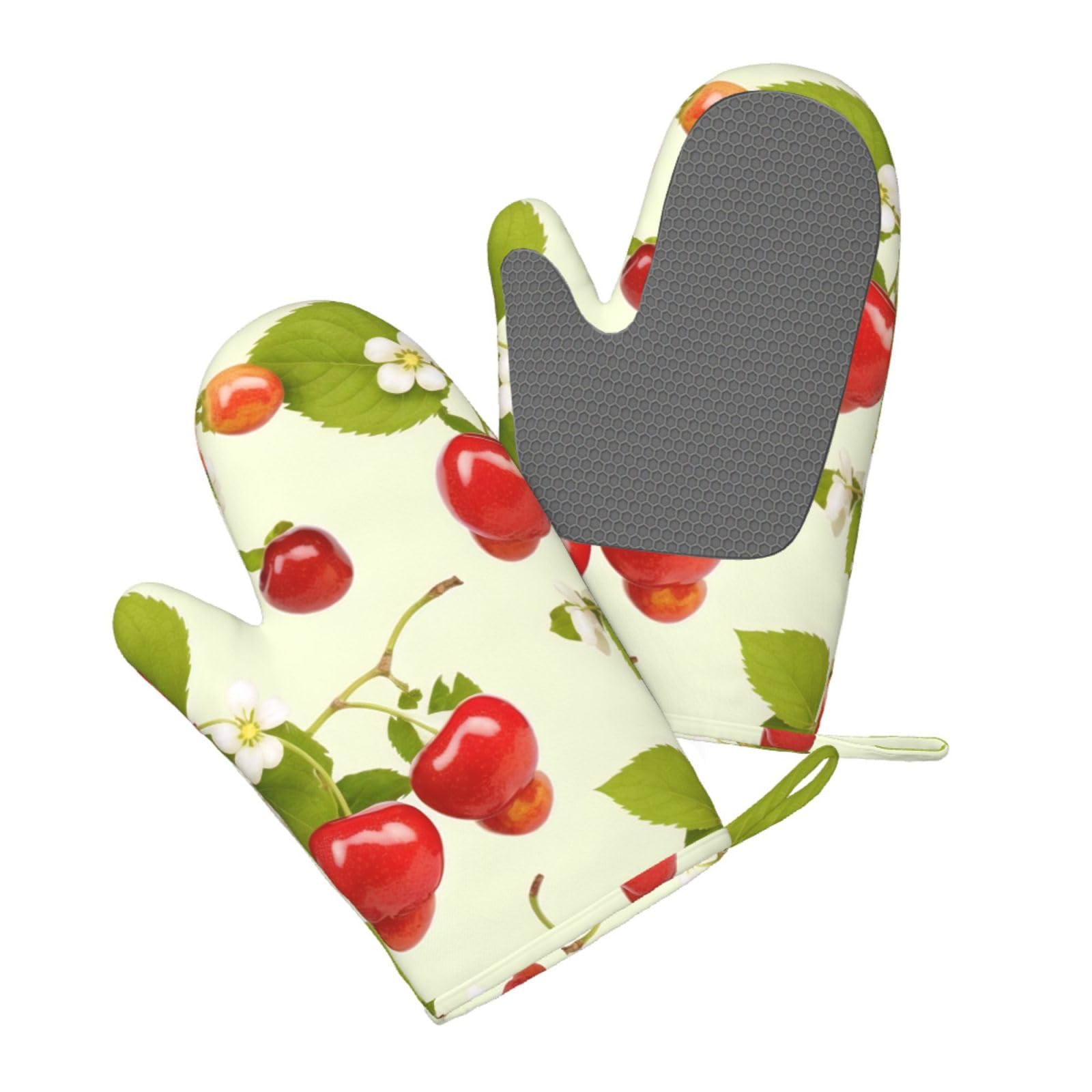 Aqrjlpo Women's Strawberry Pattern Silicone Oven Mitts Set 2Pcs, Printed Heat Resistant Non-Slip Silicone Oven Gloves For Kitchen Cooking Baking Microwave