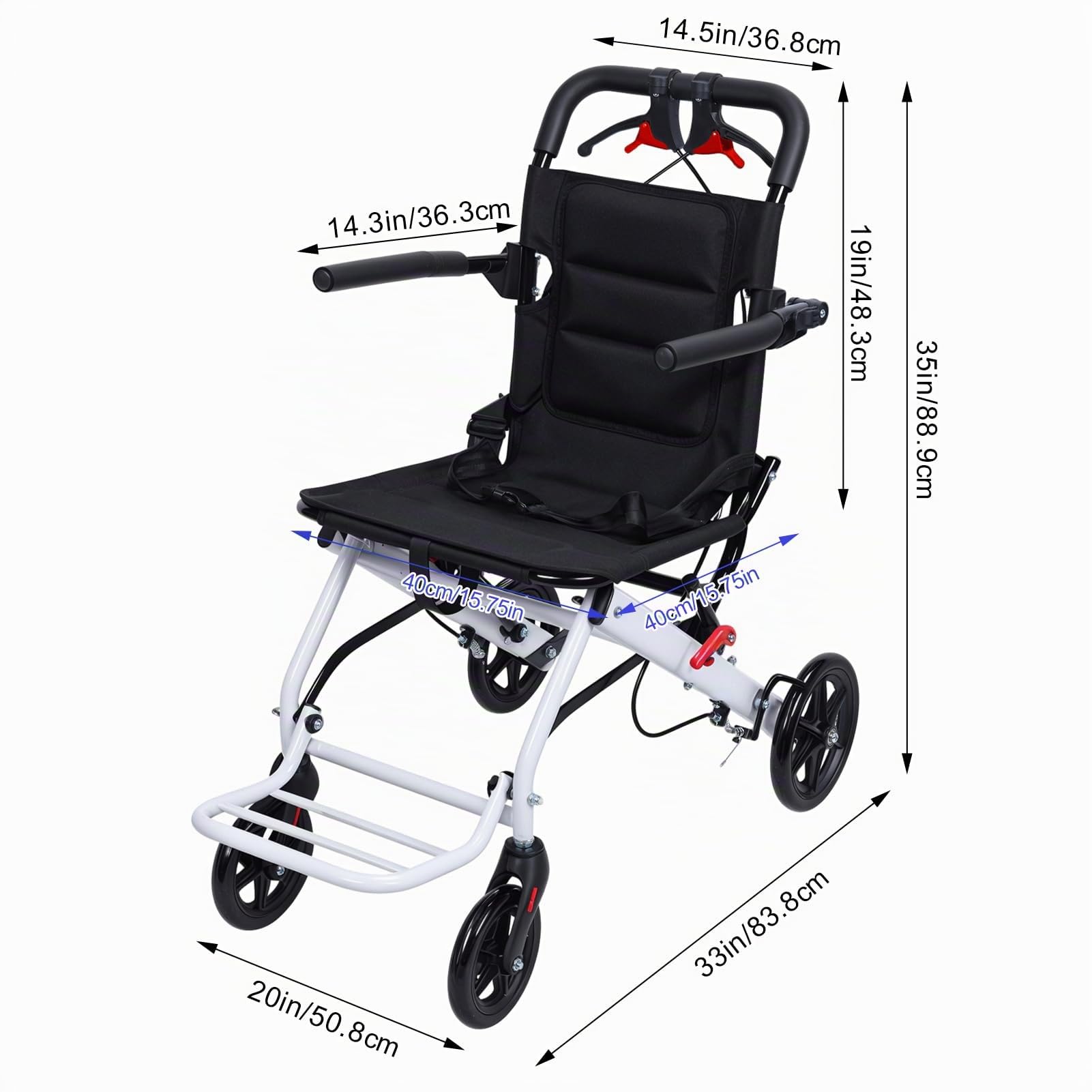 Ultraleichter Rollstuhl, Faltbarer Reiserollstuhl mit Nur 8,2kg, 100kg Belastbarkeit, Sicherheitsgurt und Handbremse, Ideal für Senioren und Unterwegs (Schwarz)