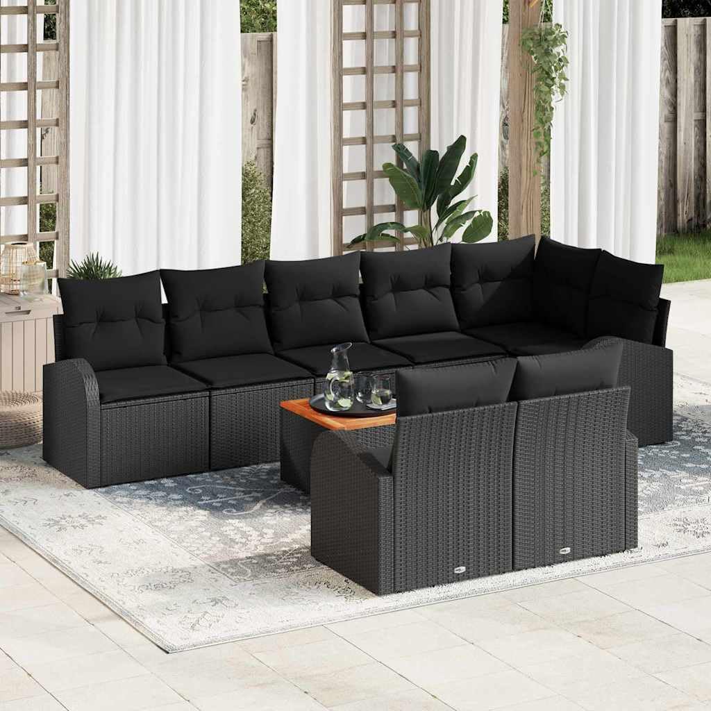 vidaXL Conjunto de sofás de jardín 9 uds. Negro ratán sintético | Hecho de poli ratán resistente y acero recubierto en polvo, así aguanta el clima, Incluye cojines impermeables,