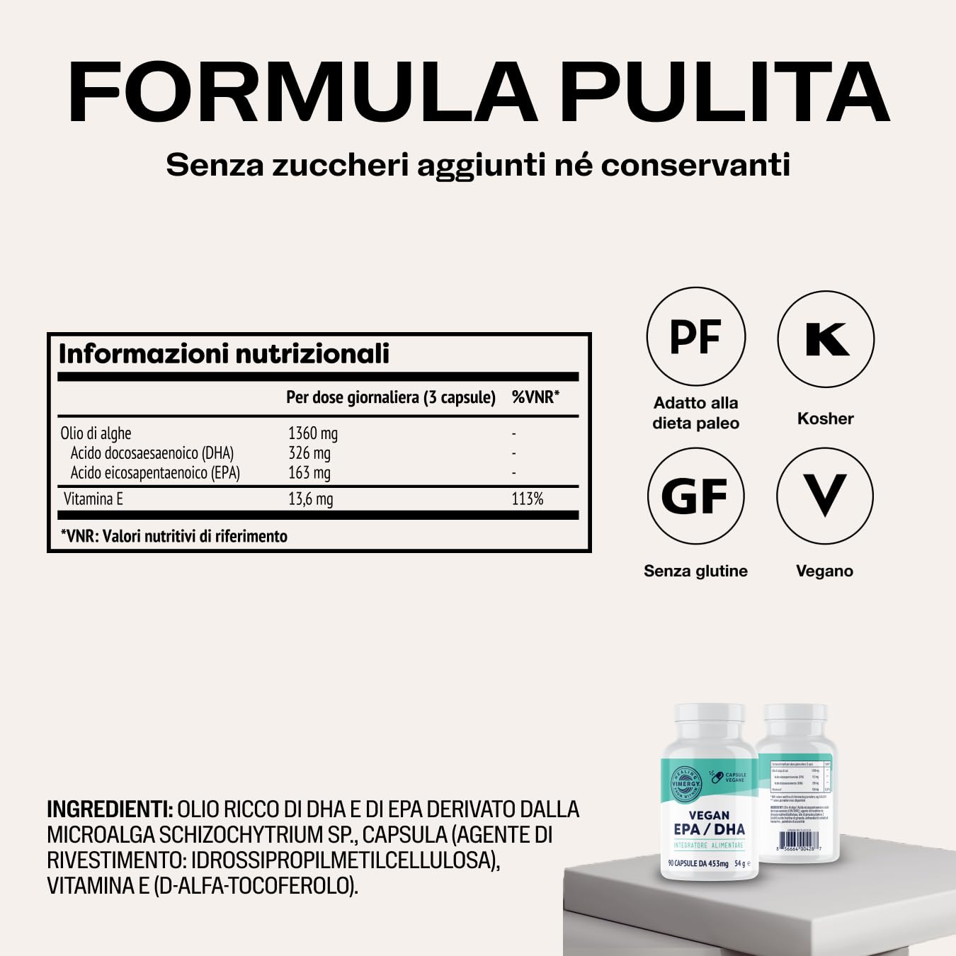Vimergy Vegan EPA DHA (30 Dosi) – 90 Pezzi – Olio di Alghe Omega 3 Vegan - Capsule Molli di Omega 3 EPA DHA Vegane Senza Gelatina, OGM e Glutine - Kosher
