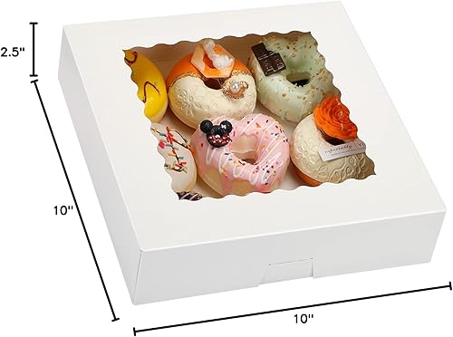 Miniatura 8 de Moretoes 24 cajas de panadería, 10 x 10 x 2.5 pulgadas, cajas de pastel autoemergentes para galletas, fresas cubiertas de chocolate, pasteles,