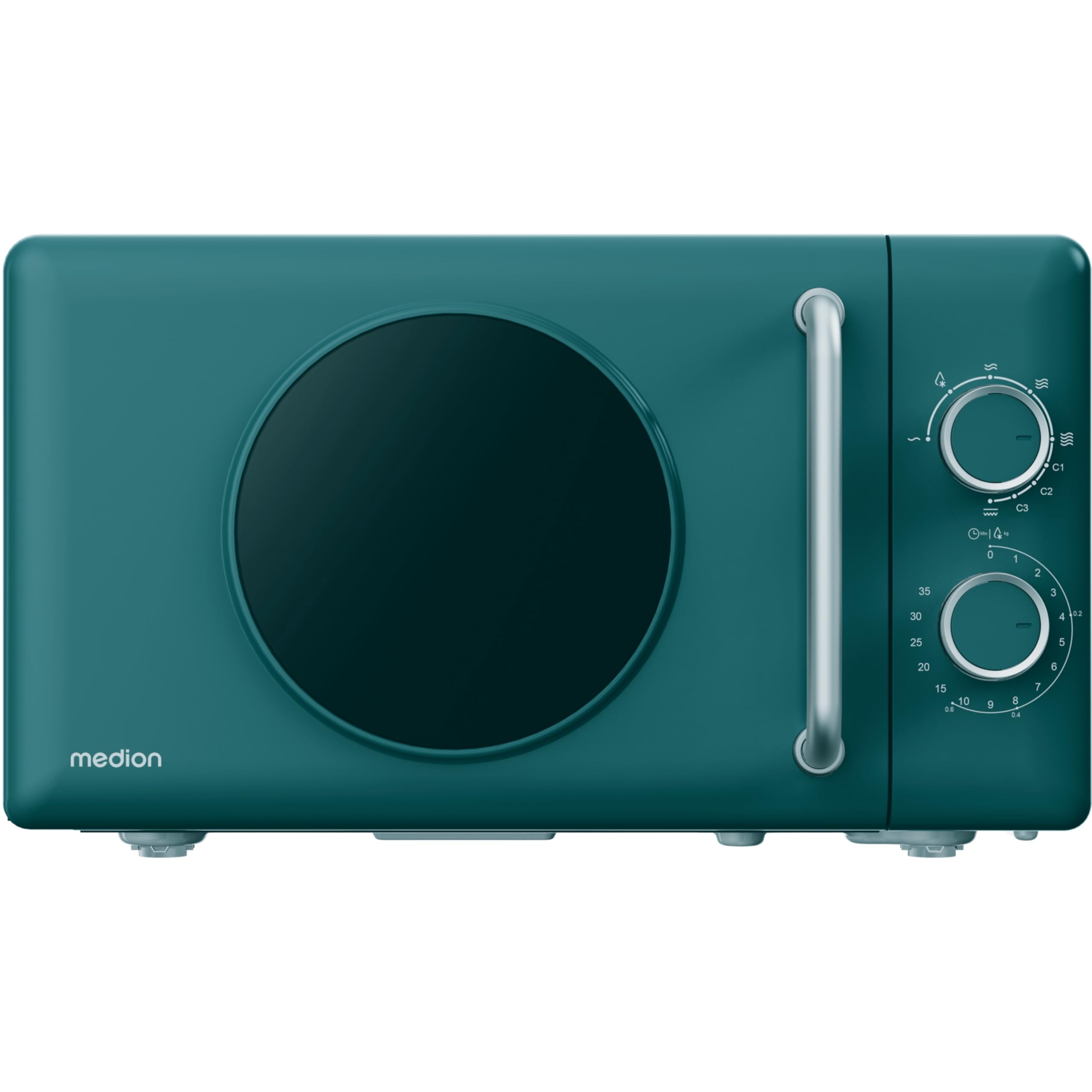 MEDION Retro Mikrowelle mit Grill klein (20 Liter kompakt, 800 Watt, 5 Mikrowellenstufen, 3 Kombi Programme, Timer, Auftaufunktion, MD100119) petrol