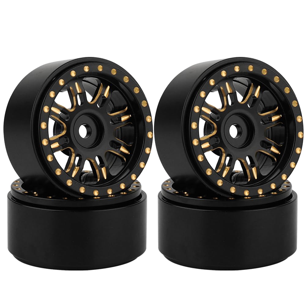 RZXYLRC 4PCS 1.0 Brass Beadlock Wheels Rims Hub for 1/24 Axial SCX24 90081 C10 AX24 1/18 TRX4m RC Crawler Car Upgrade Parts (Rim A)
