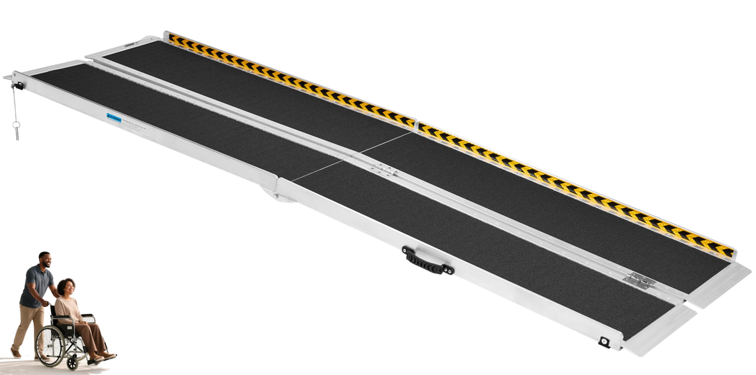 8FT Portable Wheelchair Ramp, Aluminum Threshold Ramp for Wheelchair Scooter for Transitioning Curbs Thresholds Doorway Access Door Anti Slip 600 lbs Capacity Ramps,28in Wide, Black