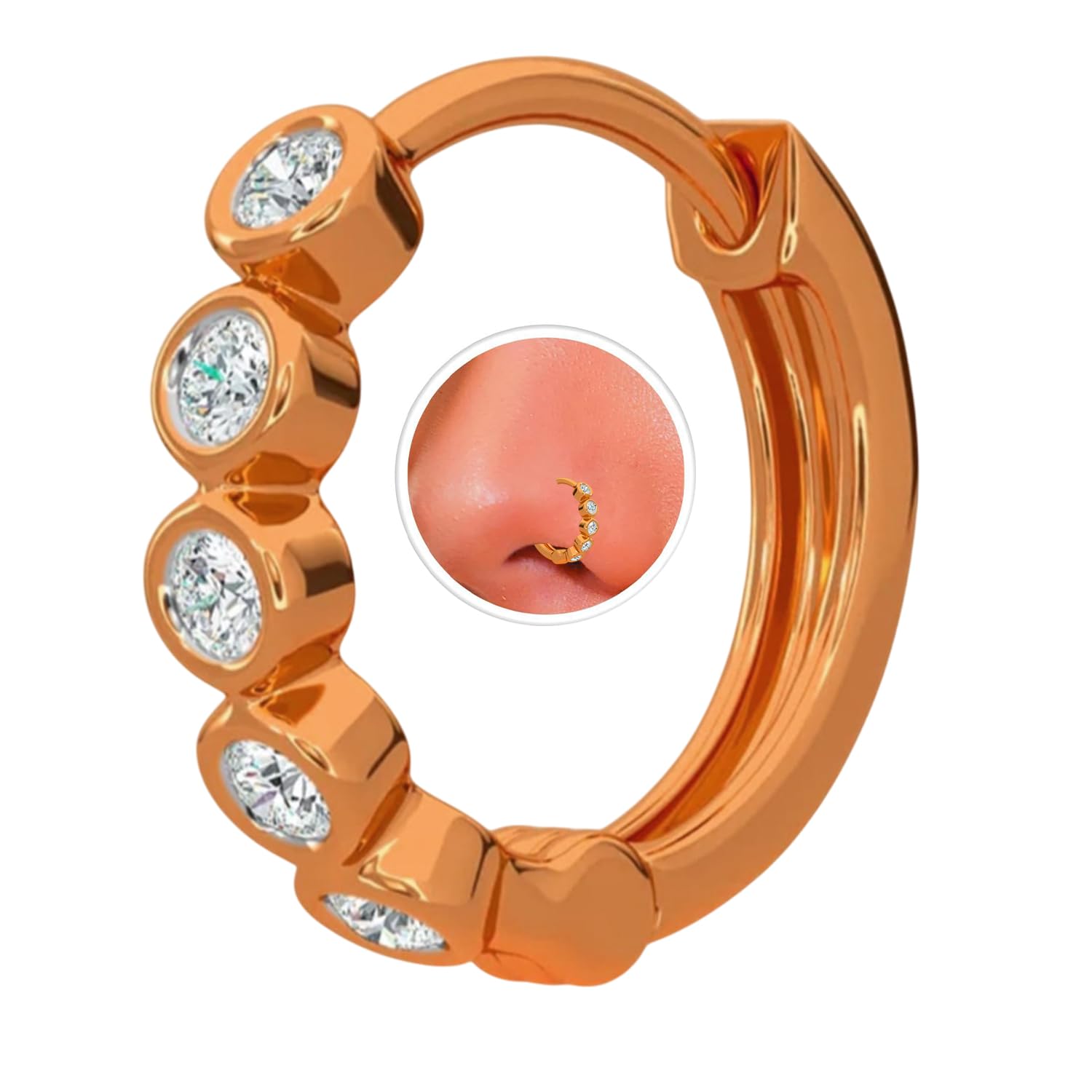 FASHIONS Rose Gold Plated Crystal Stone Piercing Pierced Nose Ring Pin Hole Type Nosepin for Women & Girl-image-32