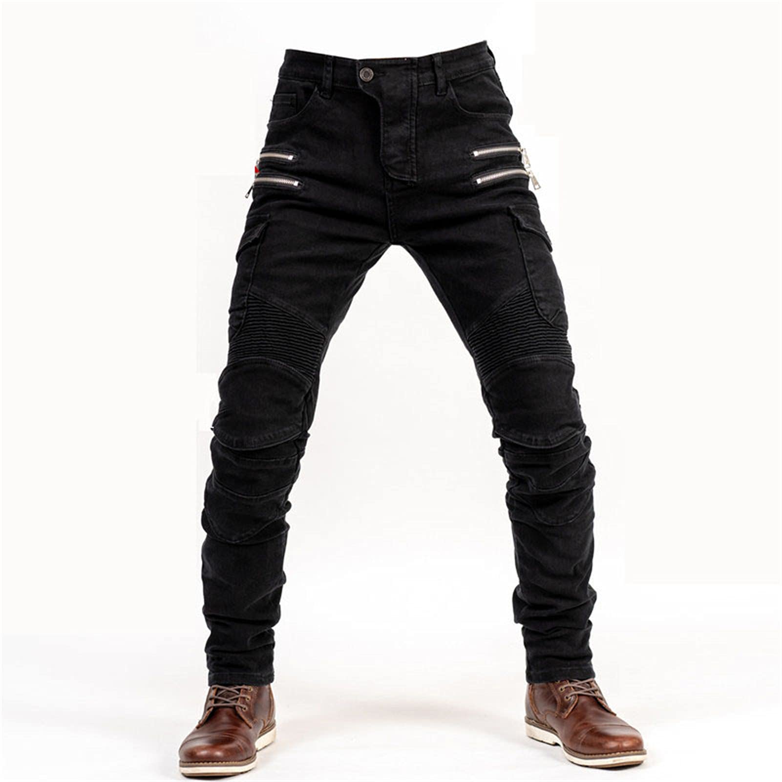 BEDSETS Pantaloni Da Moto, Per Uomo, Jeans In Denim Per Motociclismo Con Armatura E 4 Ginocchiere, Pantaloni Da Corsa Professionali (Black,L)