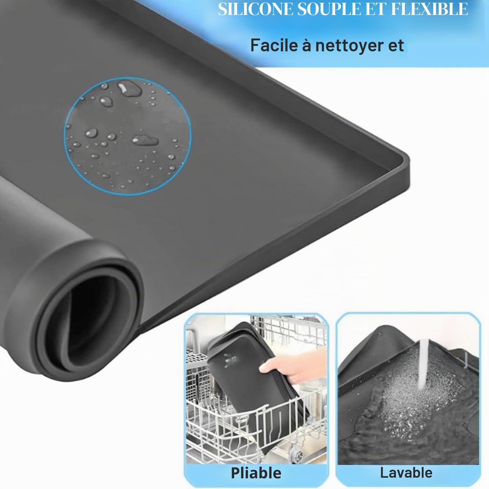 Bandeja de drainage pour lave-vaisselle, bac de silicone portable pour lave-linge, ne glisse pas sous le lave-vaisselle, bac de silicone pour égouttement