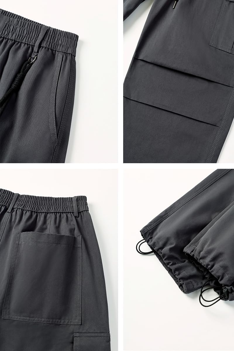 THWEI Mens Baggy Cargo Pants Casual Parachute Cargo Pants Elastic Waist Streetwear Multi Pockets - Image 6