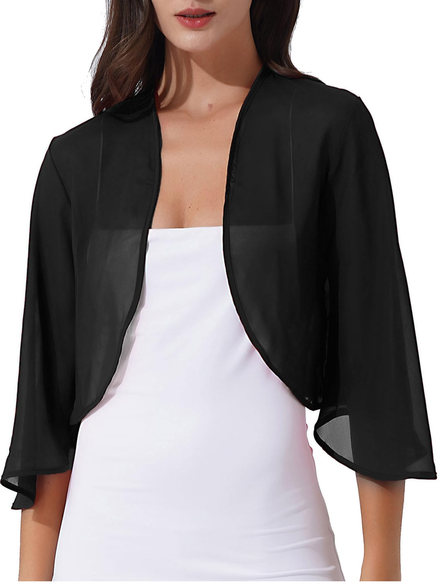 dPois Cardigan de Gasa Manga Larga para Mujer Bolero Chifón Abierto Frente Mujer Torera Manga Corta de Fiesta Boda Chaqueta Corta Verano Primavera Shrug T