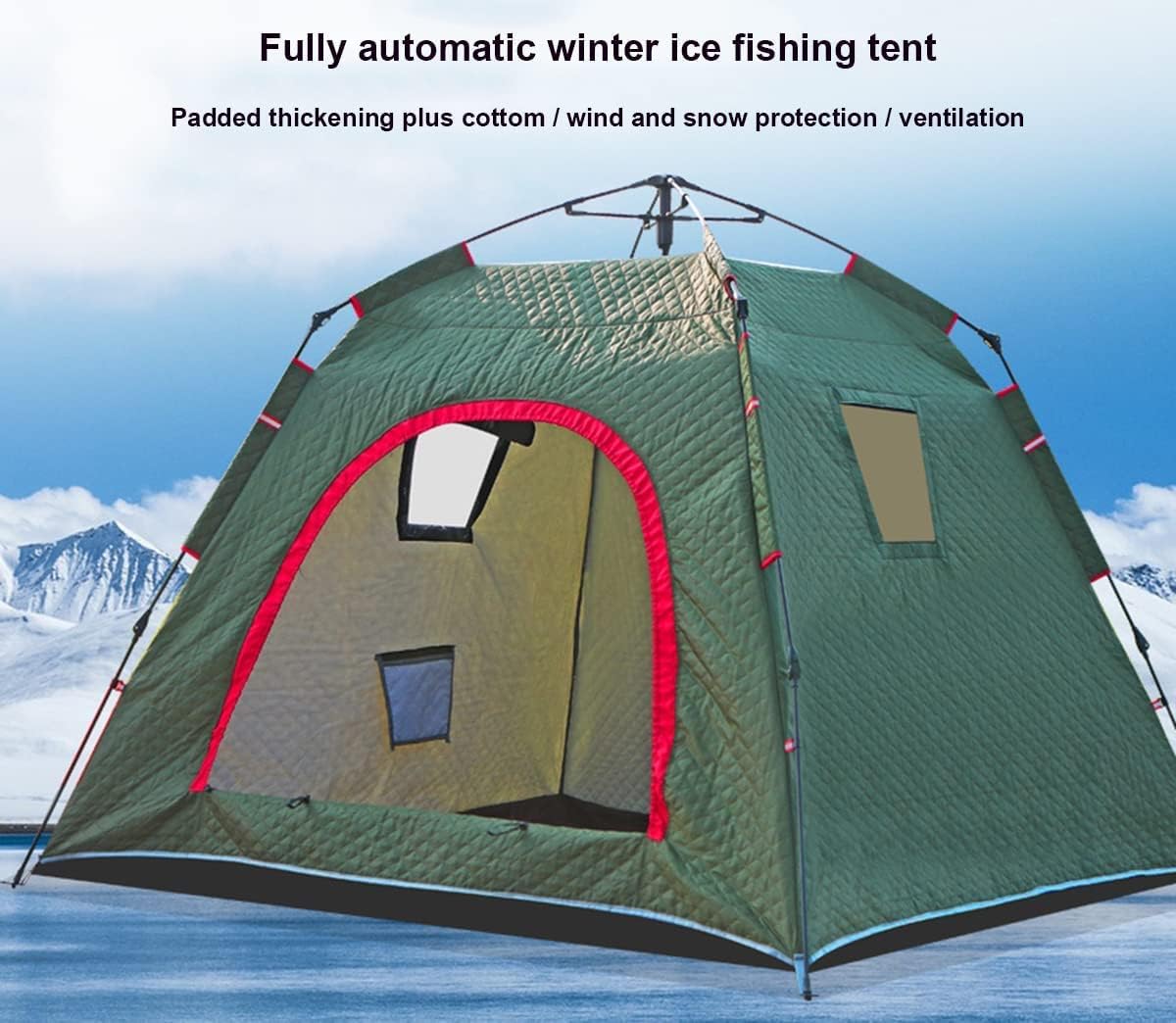 3-5 People Ice Fishing Hut Tent with Carry Bag, Winter Ice Fishing Shelter Fully Automatic Warm and Thick Cotton Tent, Outdoor Camping Warm Shade Shelter Tent