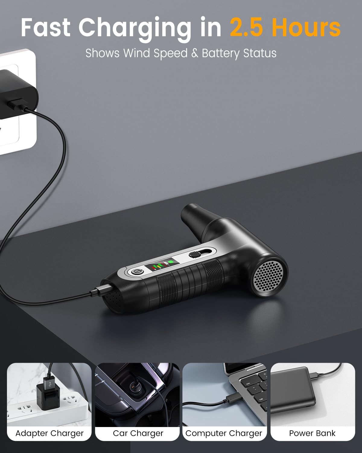 Elektrische Staubgebläse 200000 RPM HD-Display Air Duster Mini-Gebläse PC-Reinigung LED-Licht Druckluftspray Tastatur Elektronik W06 Schwarz