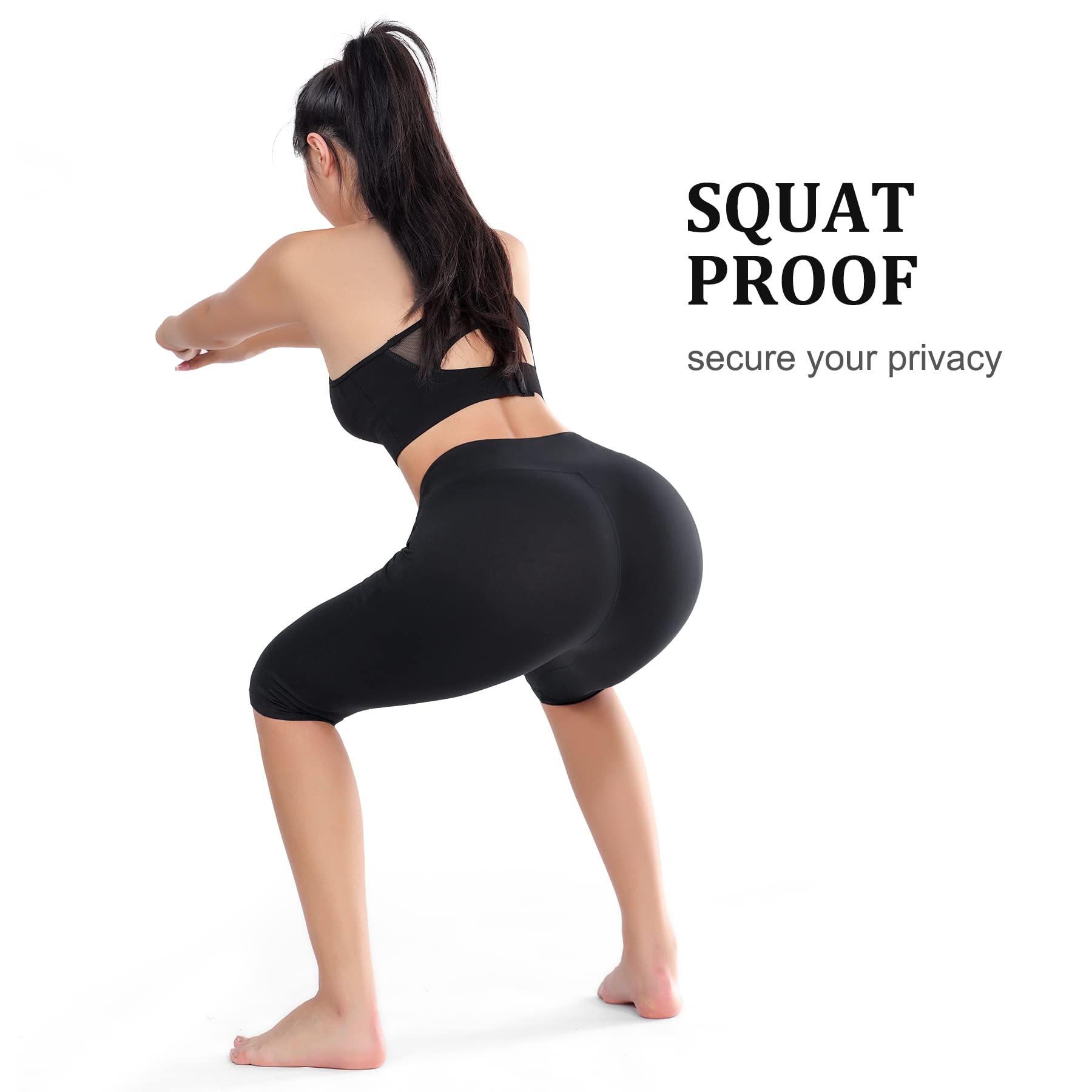 FULLSOFT 2 Pack Women's Knee-Length Leggings with Pockets-High Waist Capri Biker Shorts -Workout Casual Summer Yoga Leggings(L,Black/Navy Blue)