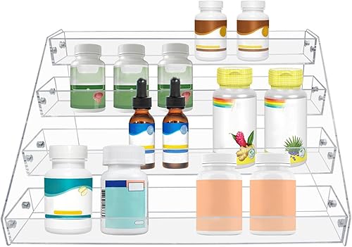 Miniatura 10 de PMMASTO Estante de especias escalonado, organizador de condimentos, estantes verticales de acrílico transparente para encimera, armario, despensa,